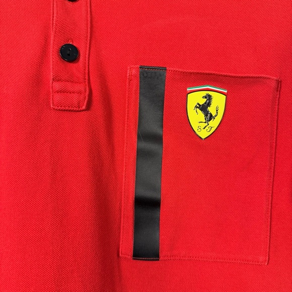 Puma Scuderia Ferrari Race Men's Polo Shirt M Red Chest Pocket Logo Collar - Picture 3 of 14